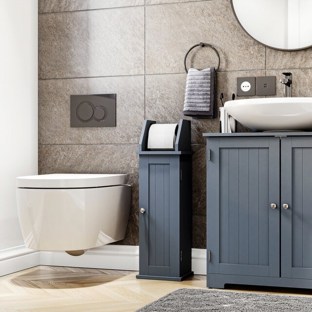 Vida Designs Hayle Free Standing Toilet Roll Holder & Cupboard - Grey