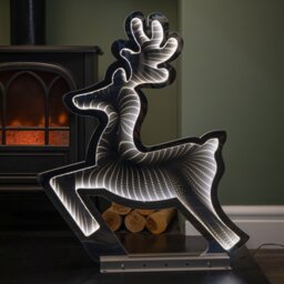 60cm Infinity Light up Leaping Reindeer Christmas Decoration with Ice White LEDs on Metal Base