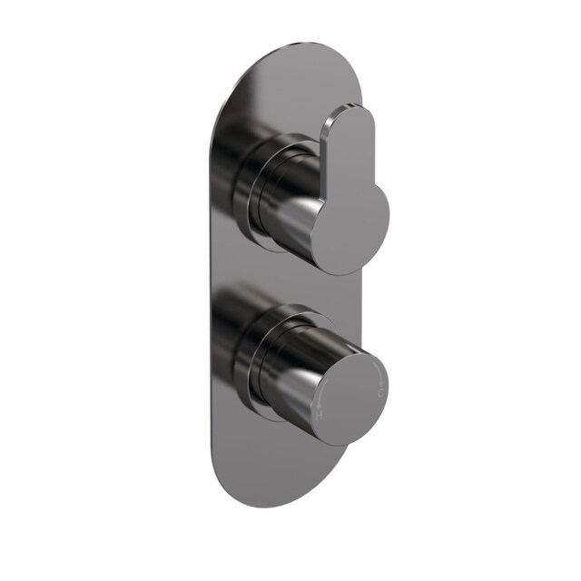 Balterley Pride Contemporary Round Concealed Twin Thermostatic Shower Valve with Diverter 2 Outlets Silver Brushed Pewter 1