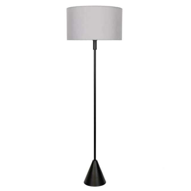 ValueLights Mitch Grey Shade Black Wood Single Stem Triangle Floor Lamp Black