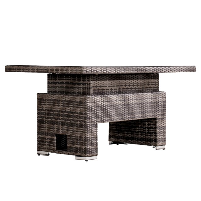 Direct Wicker Outdoor Garden Rattan Rising Table with 5mm Clear Tempered Glass Top, Aluminium Frame for Patio, Balcony Brown