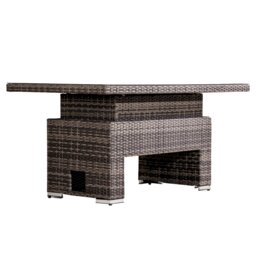 Direct Wicker Outdoor Garden Rattan Rising Table with 5mm Clear Tempered Glass Top, Aluminium Frame for Patio, Balcony Brown