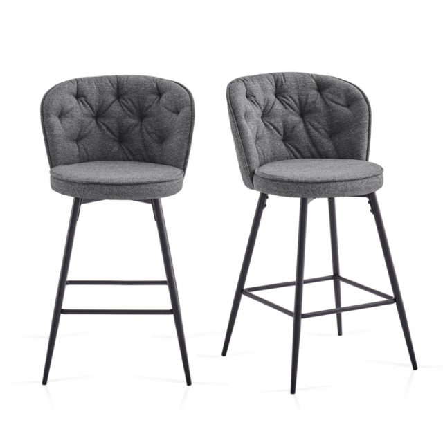 SONARA Set of 2 Blended Woven Fabric Counter Height Bar Stools with Backrest Grey