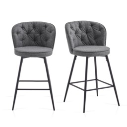SONARA Set of 2 Blended Woven Fabric Counter Height Bar Stools with Backrest Grey
