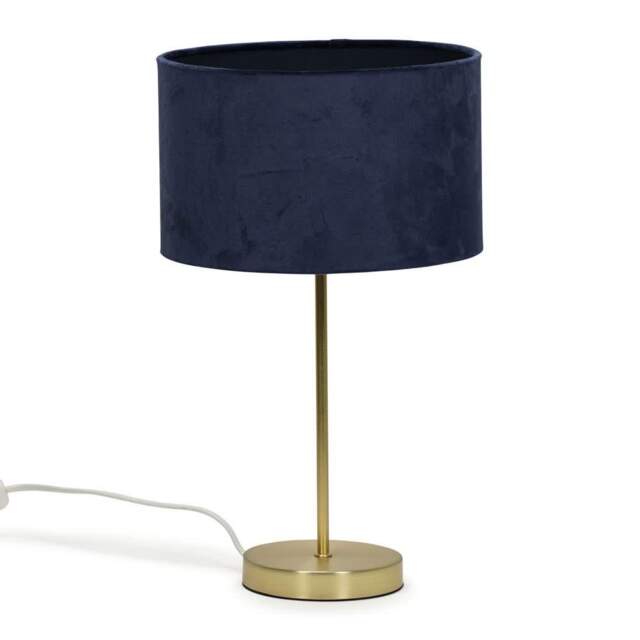 ValueLights Charlie Gold Table Lamp Navy Velvet Shade and Bulb