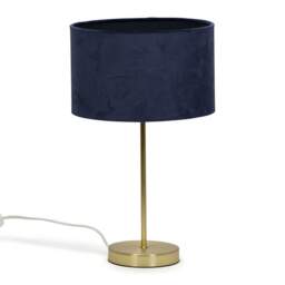 ValueLights Charlie Gold Table Lamp Navy Velvet Shade and Bulb