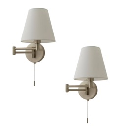 ValueLights Sonia Pair Chrome Swing Arm Wall Lights Taper Shade Chrome