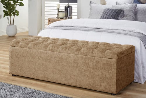 120cm Chesterfield Ottoman Storage Box -Upholstered Blanket Box - Brown Naple Ottoman Bench
