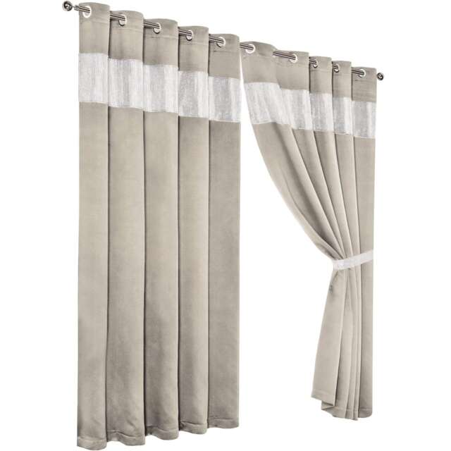Diamante Blackout Eyelet Curtains in Natural, 228cm x 228cm Brown Natural