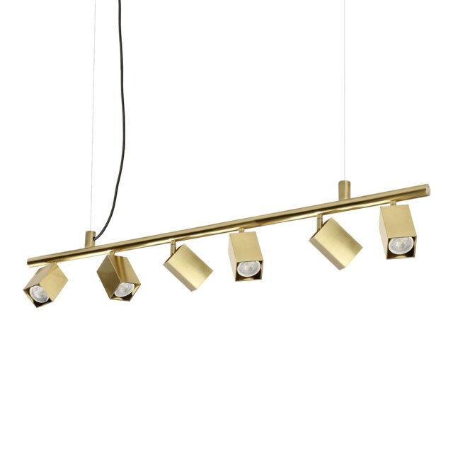 Dynamite Square Bar Pendant Ceiling Light Brass 6x GU10