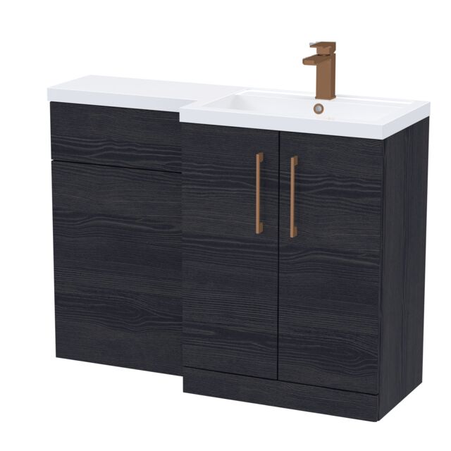 Balterley Right-Hand Bathroom Vanity and WC Unit Combination with Basin, with Handles Black Black Woodgrain