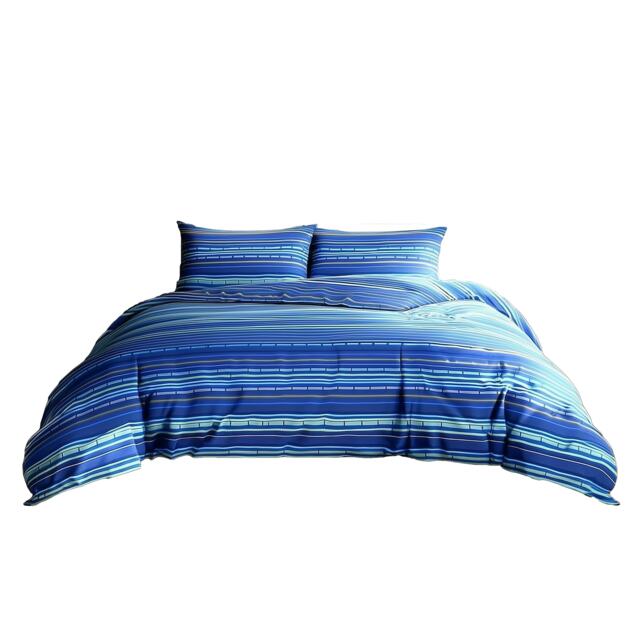 Duvet Cover And Pillowcase Set Blue And Red Stripe Design Polycotton Bed Linen Blue Blue Single