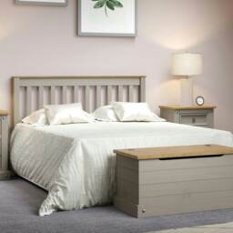 Corona Solid Pine Double Bedstead - Antique Wax or Grey Wax Finish with Solid Wood Slats Grey Grey Double 1