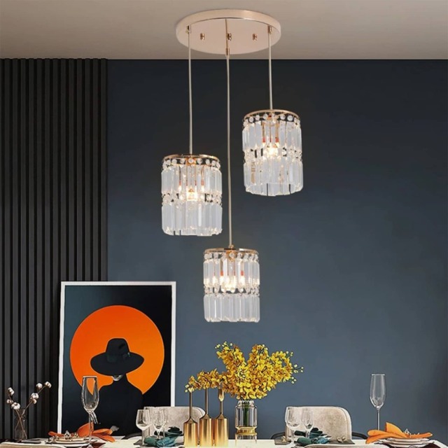 Crystal Chandelier 3-Light Ceiling Gold Pendant Lighting E14