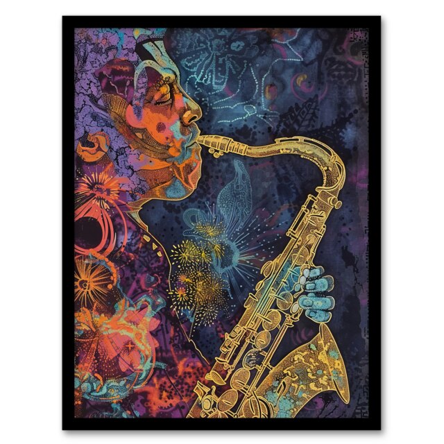 Transcendent Saxophone Music Concept Home Decor Black Framed Wall Art Print A4