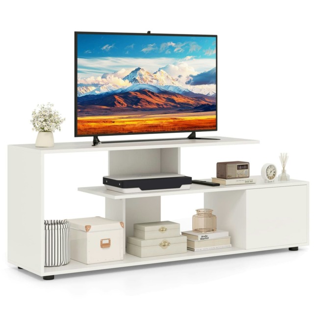 COSTWAY TV Stand 55 Inches 3-Tier Entertainment Center White White 1