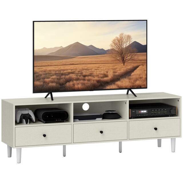 HOMCOM 140cm TV Stand Cabinet, Modern TV Unit Console Table for up to 75, with 3 Drawers, 3 Open Storage Shelves, Cable Management, Media Entertainment Centre for Living Room, Bedroom, Cream White Cream 1