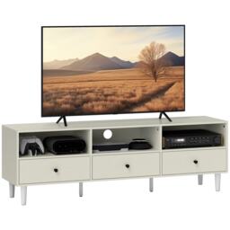 HOMCOM 140cm TV Stand Cabinet, Modern TV Unit Console Table for up to 75, with 3 Drawers, 3 Open Storage Shelves, Cable Management, Media Entertainment Centre for Living Room, Bedroom, Cream White