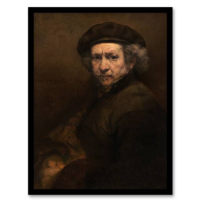 "Self Portrait Artists Ageing Rembrandt Framed Wall Art Print 12X16"""
