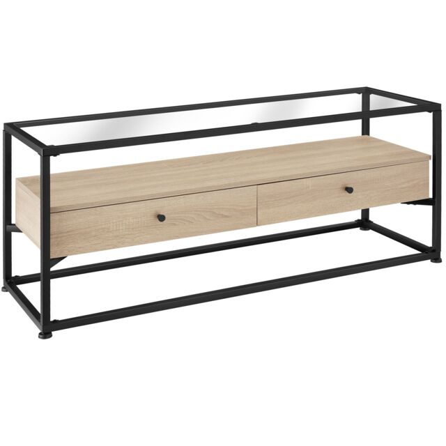 Sideboard Maidenhead - tabletop made of safety glass, 2 large drawers Brown industrial wood light, oak Sonoma 121,50 x 41,50 x 50,50 cm 1