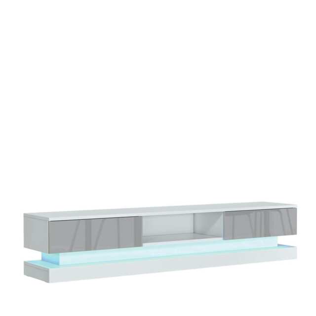 TV Unit 180cm Grey Gloss Fronts White Matt Body with LED Platform White Grey One Size 1