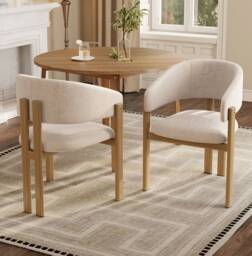 VILUXE Set of 2 Linen Dining Armchairs with Natural Wood-Effect Metal Frame & Padded Seat, 61.5 x 52.5 x 83 cm
