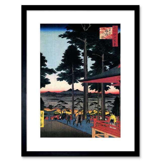 "Utagawa Hiroshige Inari Shrine Oji Japan 9x7"" Black Framed Wall Art Print"