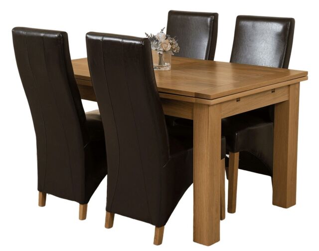 Richmond 140-220cm Oak Extending Dining Table and 4 Lola Leather Chairs Brown Brown
