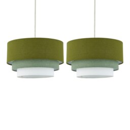 Set of 2 Gabi - Sage Green Ombre Linen 3 Tier Ceiling Light Shades
