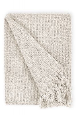 "Waffle Collection Recycled Cotton Throw in Ivory (50"" x 60"") Cream Beige"