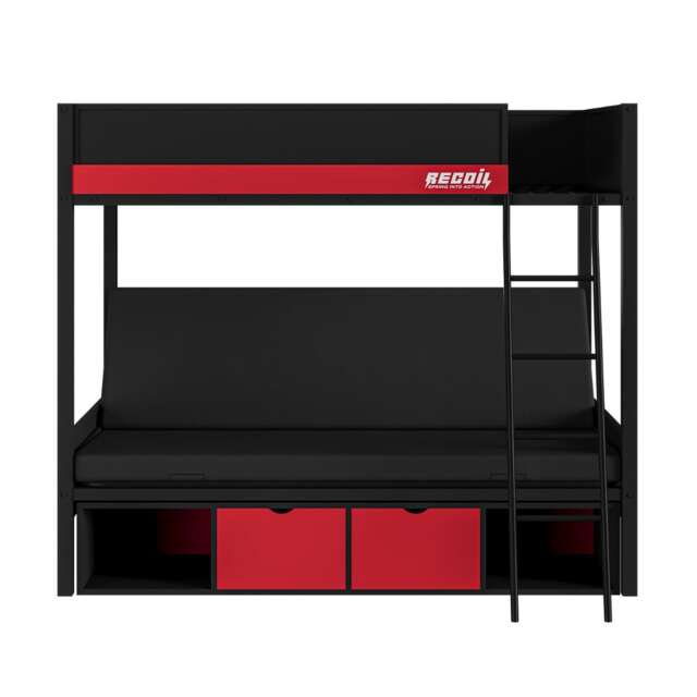 Recoil Nova Storage Gaming Metal Bunk with Futon Black & Red