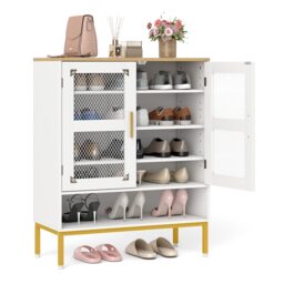 COSTWAY 5-Tier Shoe Cabinet Wooden Modern Shoe Storage Organizer-White