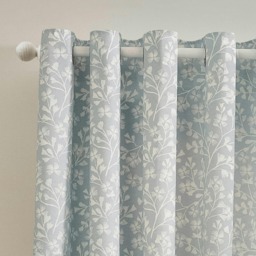 Catherine Lansfield Brooke Floral 66x54 Inch Lined Eyelet Curtains Duck egg Blue