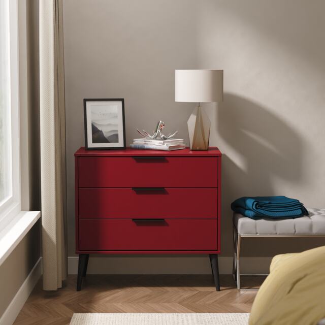 Fuji 3 Drawer Chest of Drawers in Red Matt (Ready Assembled) Red Red Matt