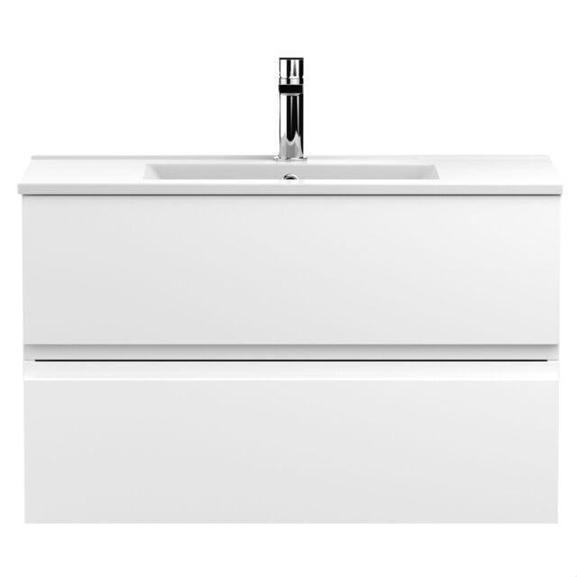 Balterley Mavesyn Contemporary 2 Drawer Wall Hung Vanity Unit with Minimalist Basin, Satin White, 800mm