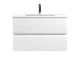 Balterley Mavesyn Contemporary 2 Drawer Wall Hung Vanity Unit with Minimalist Basin, Satin White, 800mm