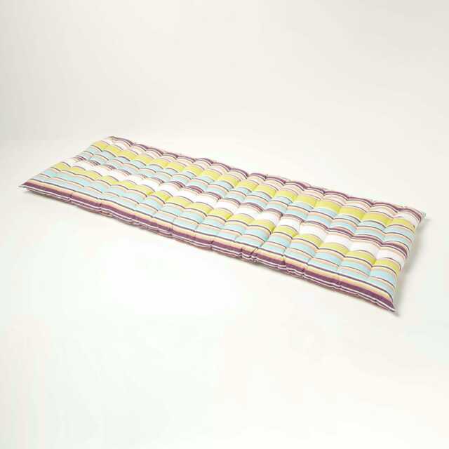 Homescapes Garden Bench Cushion Luxury 3 Seater Cotton Stripe Indoor Outdoor Seat Pad Green 143 x 48 cm 1