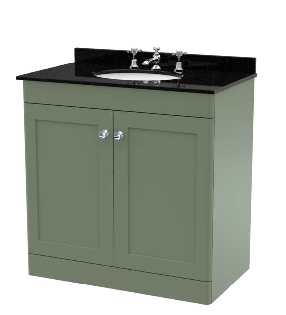 Balterley Swynnerton Traditional 2 Door Floor Standing Vanity Unit with Marble Basin, Satin Green, 800mm