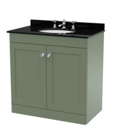 Balterley Swynnerton Traditional 2 Door Floor Standing Vanity Unit with Marble Basin, Satin Green, 800mm