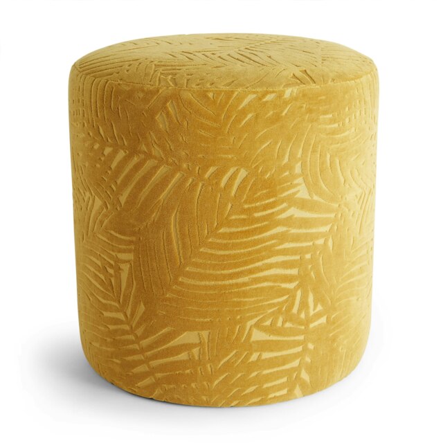 BTFY Mustard Velvet Foot Stool with Floral Leaf Pattern