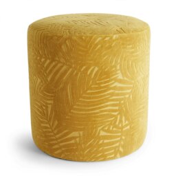 BTFY Mustard Velvet Foot Stool with Floral Leaf Pattern