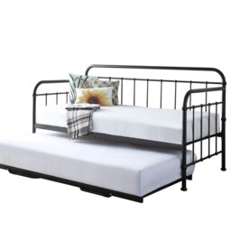 Ickleford Industrial Living Room Bedroom Black Metal Day Bed Frame w Trundle (Single)