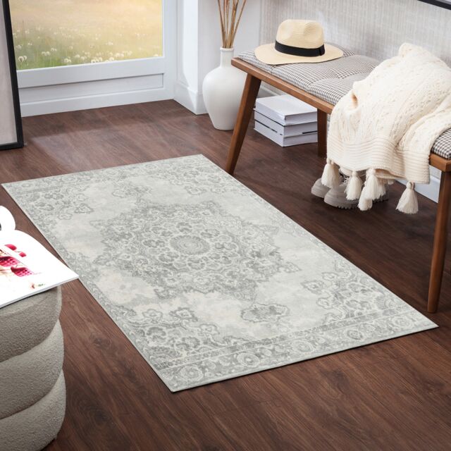 LIVABLISS Monaco-Vintage Traditional Boho Rug 80 x 150 cm Grey Ivory