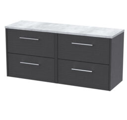Balterley Winshill Contemporary 4 Drawer Wall Hung Vanity Unit with Laminate Worktop, Woodgrain Dark Grey, 1200mm