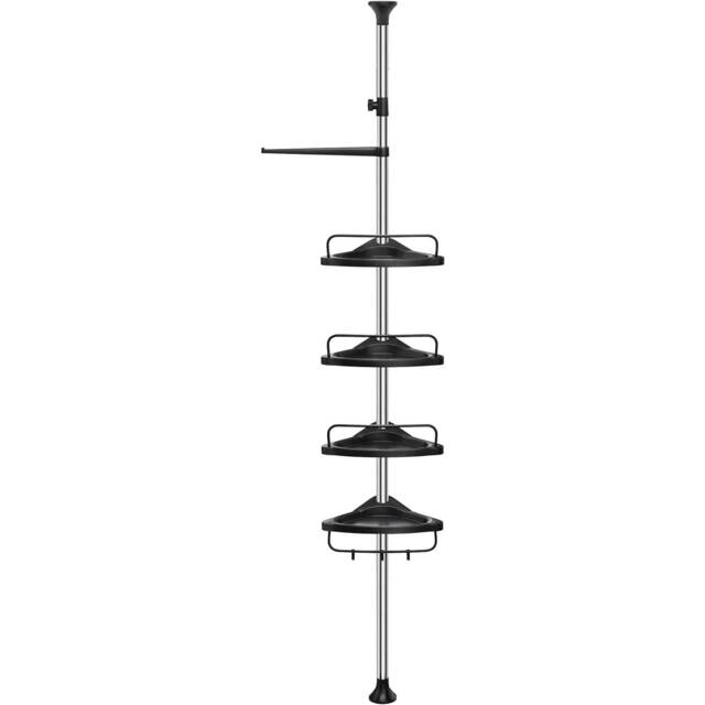 Telescopic Corner Shower Caddy Storage Organizer, Stainless Steel, Ink Black and Metallic Silver