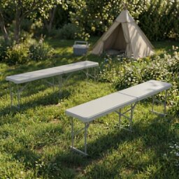 Home Vida Set of 2 6 Foot Indoor Outdoor Folding Seating Benches Picnic BBQ Events Workshop Easy Storage - White