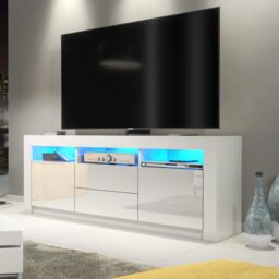 TV Unit TV Stand Media Cabinet Sideboard White High Gloss Doors LED 160cm