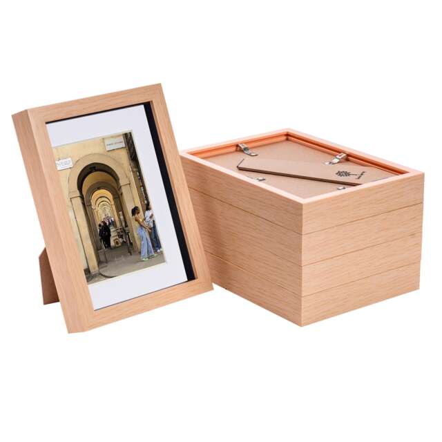 "Nicola Spring A5 (6 x 8"") Photo Frames - Light Wood/White Mount 3D Picture Frame Box Portrait Display Case (23.5 x 17cm) Set of 5"
