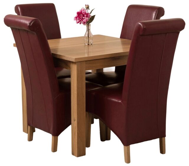 Oslo 90 x 90 cm Oak Small Dining Table and 4 Montana Leather Chairs Red Red
