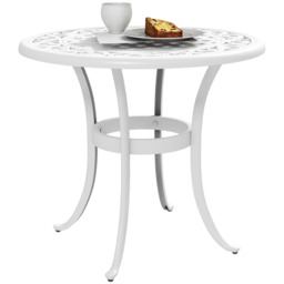 Outsunny 60cm Round Garden Table with Cast Aluminium Frame, White White White 60cmx60cmx52.5cm